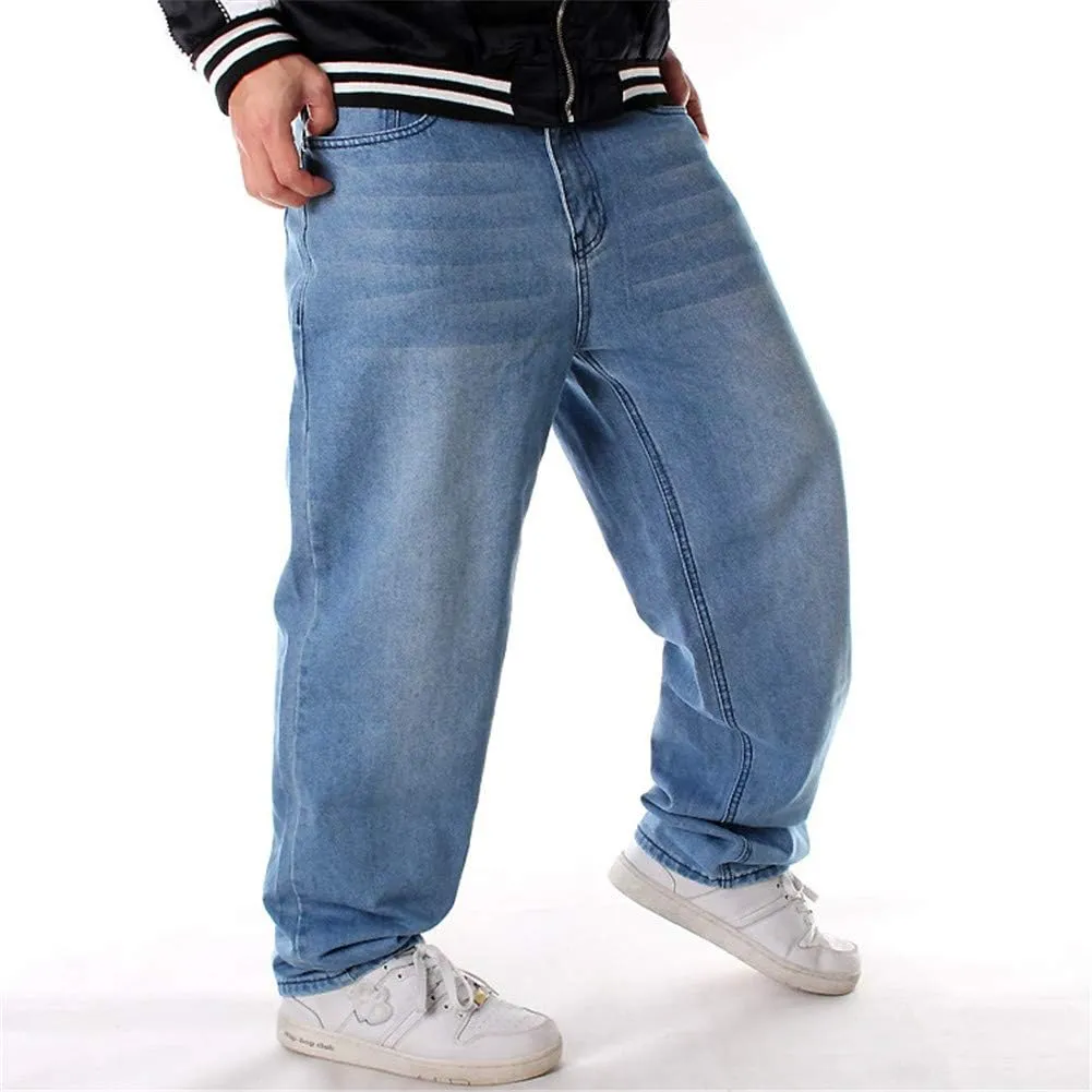 Veroders Men's Baggy Hip Hop Blue Jeans Loose Skateboard Pants Straight Baggy Skater Jeans for Men