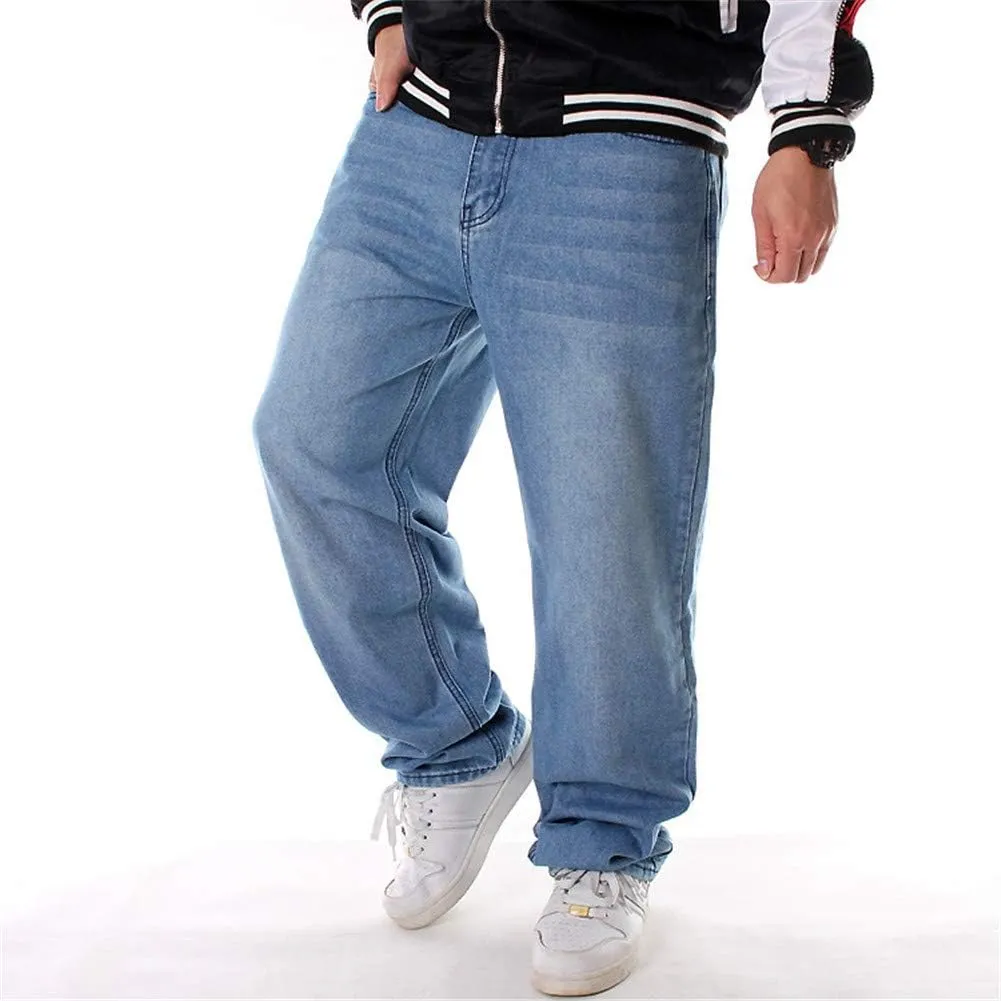 Veroders Men's Baggy Hip Hop Blue Jeans Loose Skateboard Pants Straight Baggy Skater Jeans for Men