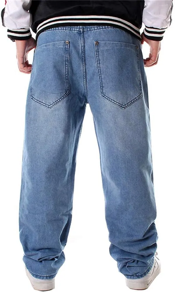 Veroders Men's Baggy Hip Hop Blue Jeans Loose Skateboard Pants Straight Baggy Skater Jeans for Men