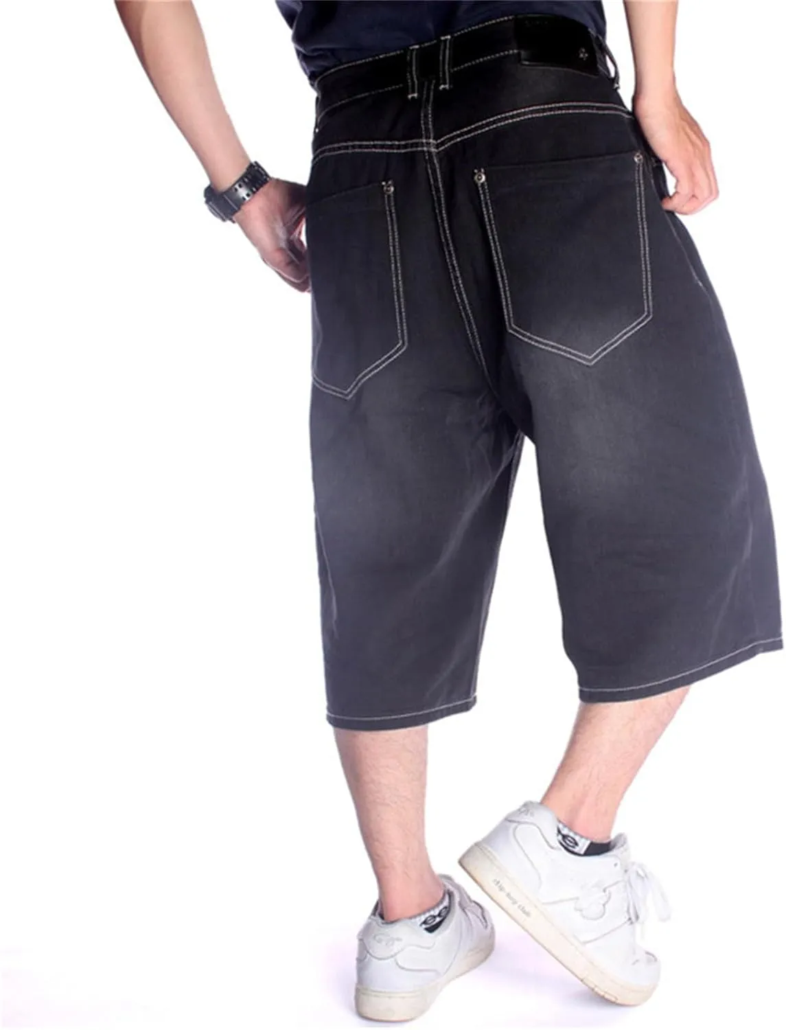 Veroders Men's Summer Shorts Baggy Hip Hop Black Jeans - Casual Straight Short Skateboard Pants Loose Jogging Jeans
