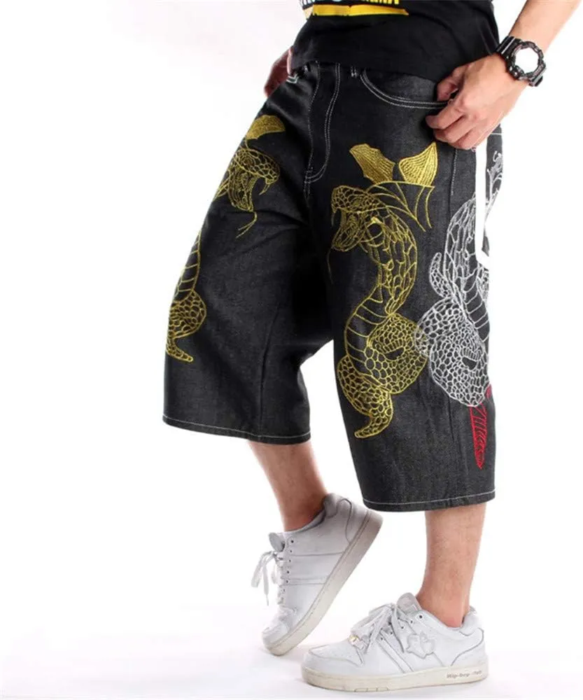 Veroders Men's Summer Shorts Baggy Hip Hop Black Jeans - Casual Straight Short Skateboard Pants Loose Jogging Jeans
