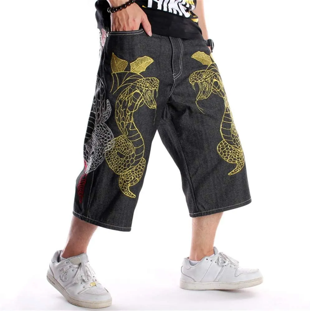 Veroders Men's Summer Shorts Baggy Hip Hop Black Jeans - Casual Straight Short Skateboard Pants Loose Jogging Jeans