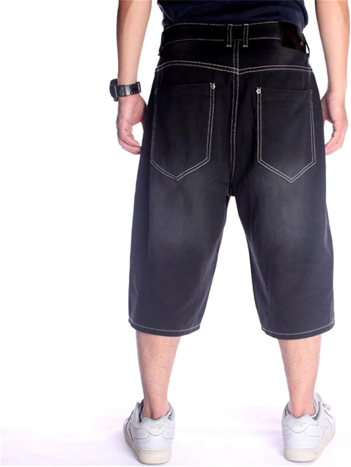 Veroders Men's Summer Shorts Baggy Hip Hop Black Jeans - Casual Straight Short Skateboard Pants Loose Jogging Jeans