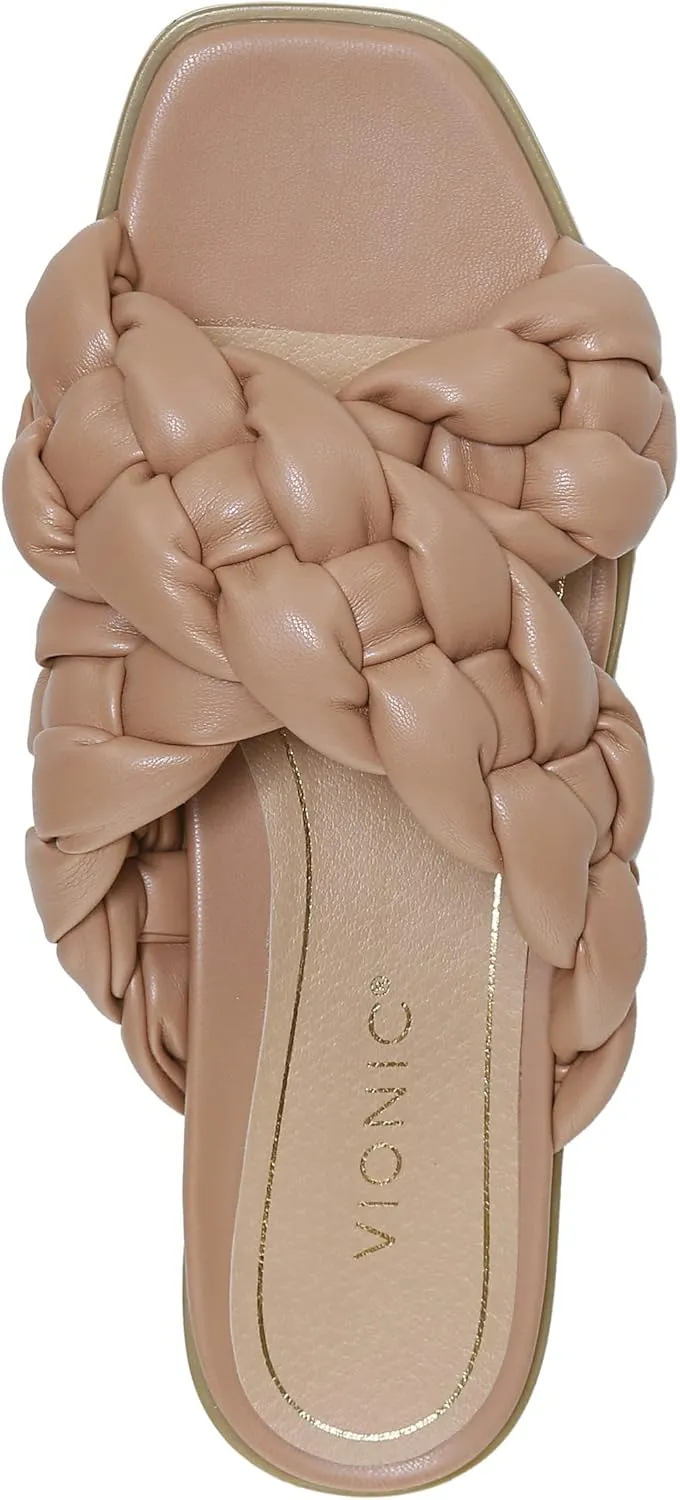 Vionic Women's Poppy Braided Vio-Motion Insole Slide Sandal- Supportive Dressy Flat Sandals That Includes an Orthotic Insole and Cushioned Outsole for Arch Support, Medium and Wide Fit, Sizes 5-11