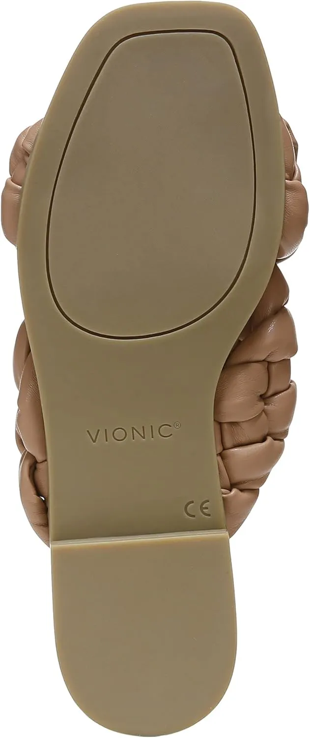 Vionic Women's Poppy Braided Vio-Motion Insole Slide Sandal- Supportive Dressy Flat Sandals That Includes an Orthotic Insole and Cushioned Outsole for Arch Support, Medium and Wide Fit, Sizes 5-11