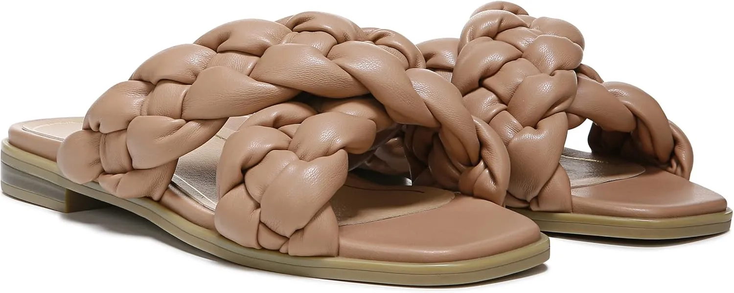 Vionic Women's Poppy Braided Vio-Motion Insole Slide Sandal- Supportive Dressy Flat Sandals That Includes an Orthotic Insole and Cushioned Outsole for Arch Support, Medium and Wide Fit, Sizes 5-11
