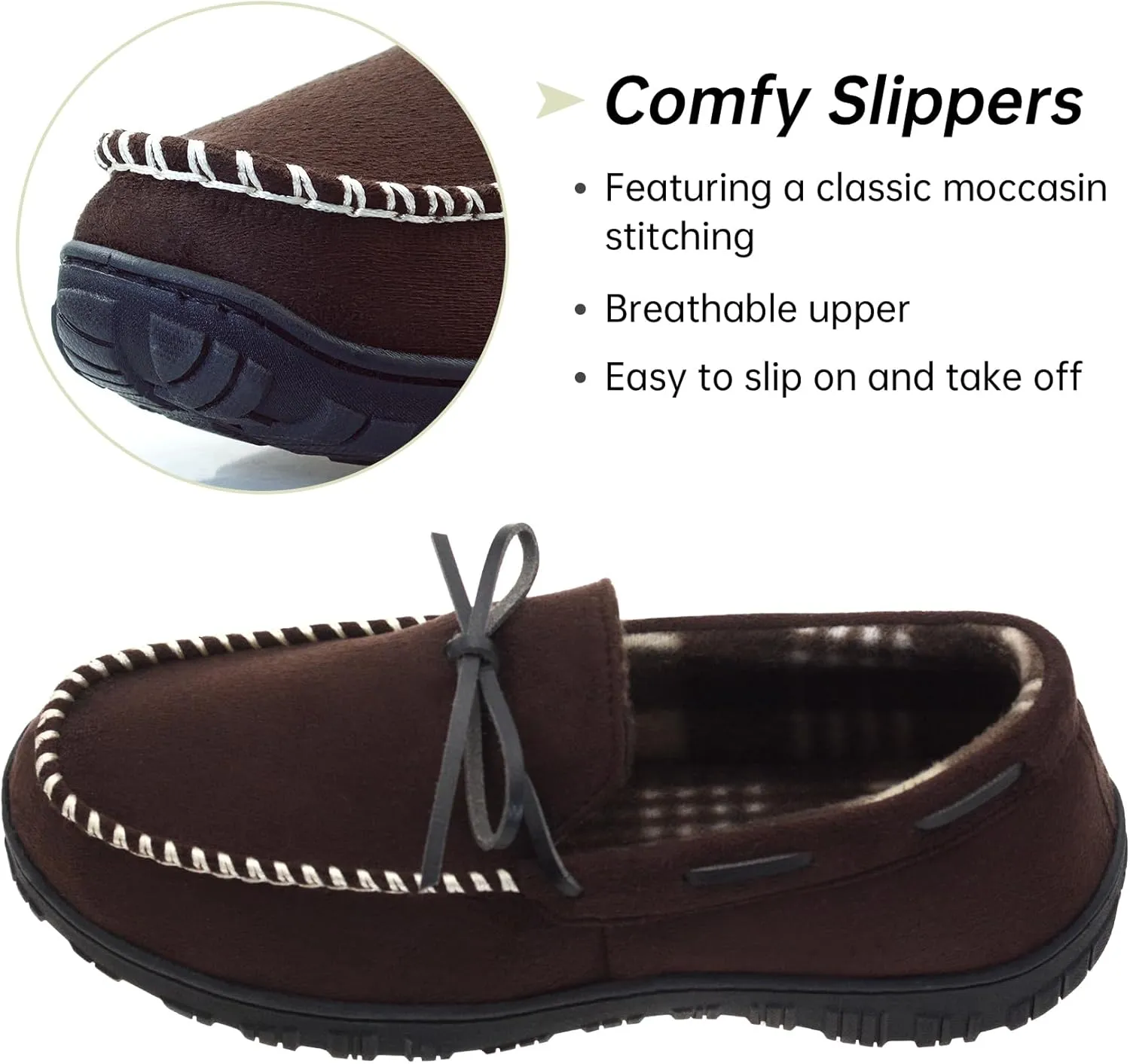 Vonair Mens Moccasin Slippers Indoor Outdoor Slip on Warm House Shoes Breathable Moccasins for Men