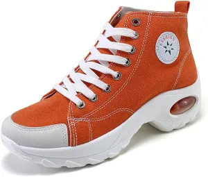 VV87 Women's Casual Canvas Air Cushion Sneakers High top Thick Sole Jogging Walking Shoes