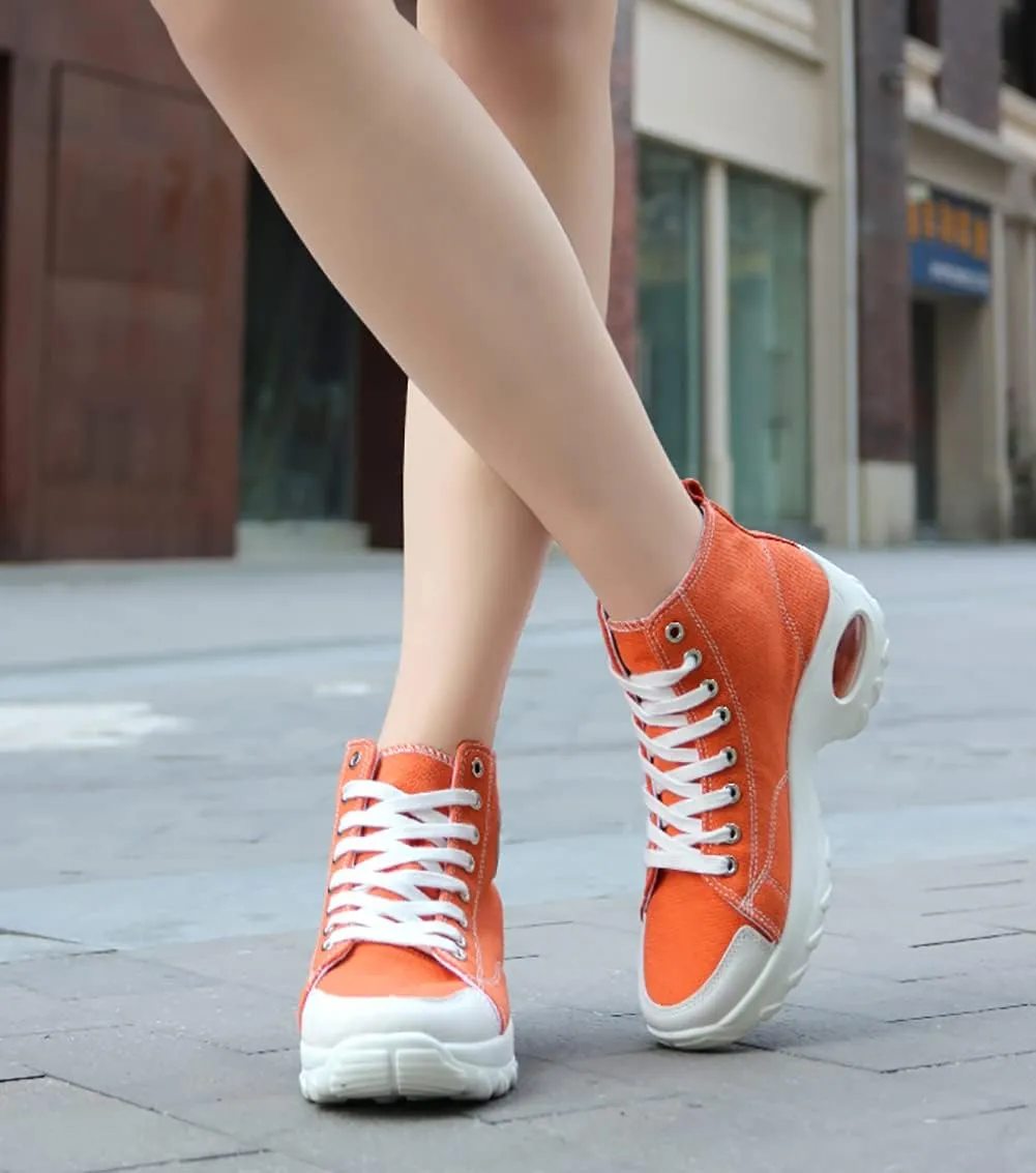 VV87 Women's Casual Canvas Air Cushion Sneakers High top Thick Sole Jogging Walking Shoes