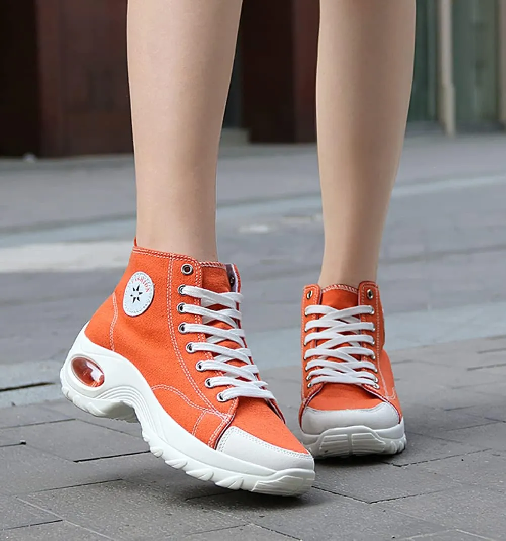 VV87 Women's Casual Canvas Air Cushion Sneakers High top Thick Sole Jogging Walking Shoes