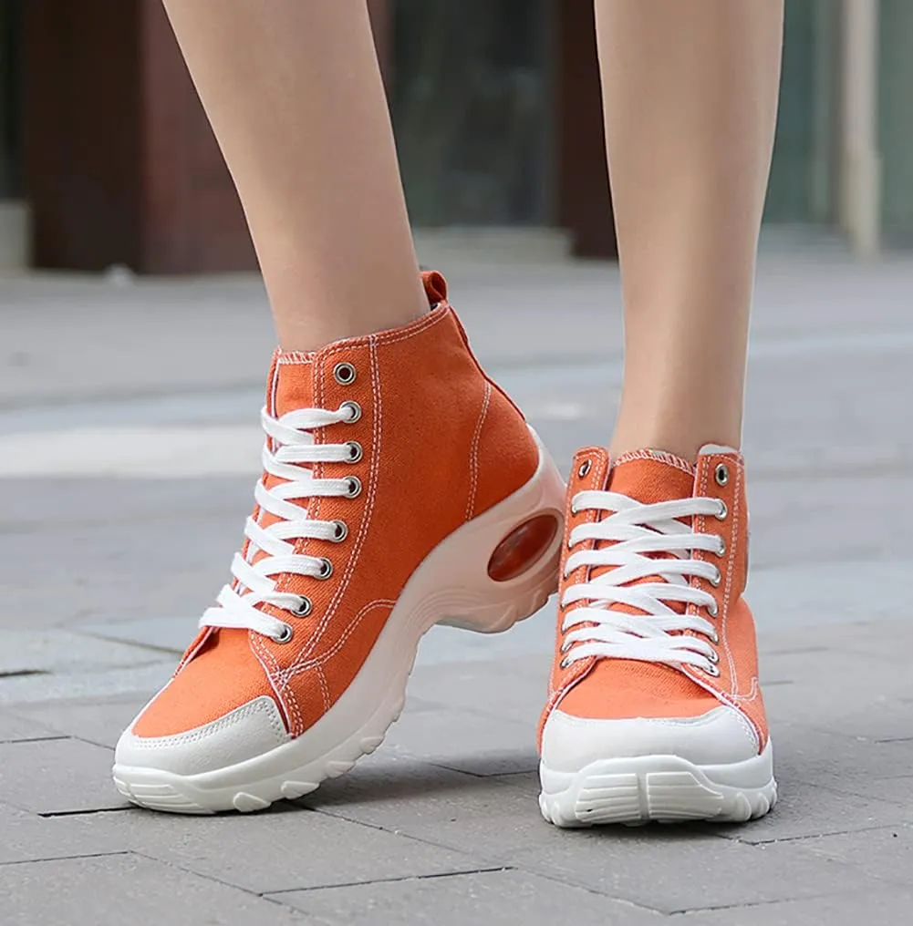 VV87 Women's Casual Canvas Air Cushion Sneakers High top Thick Sole Jogging Walking Shoes
