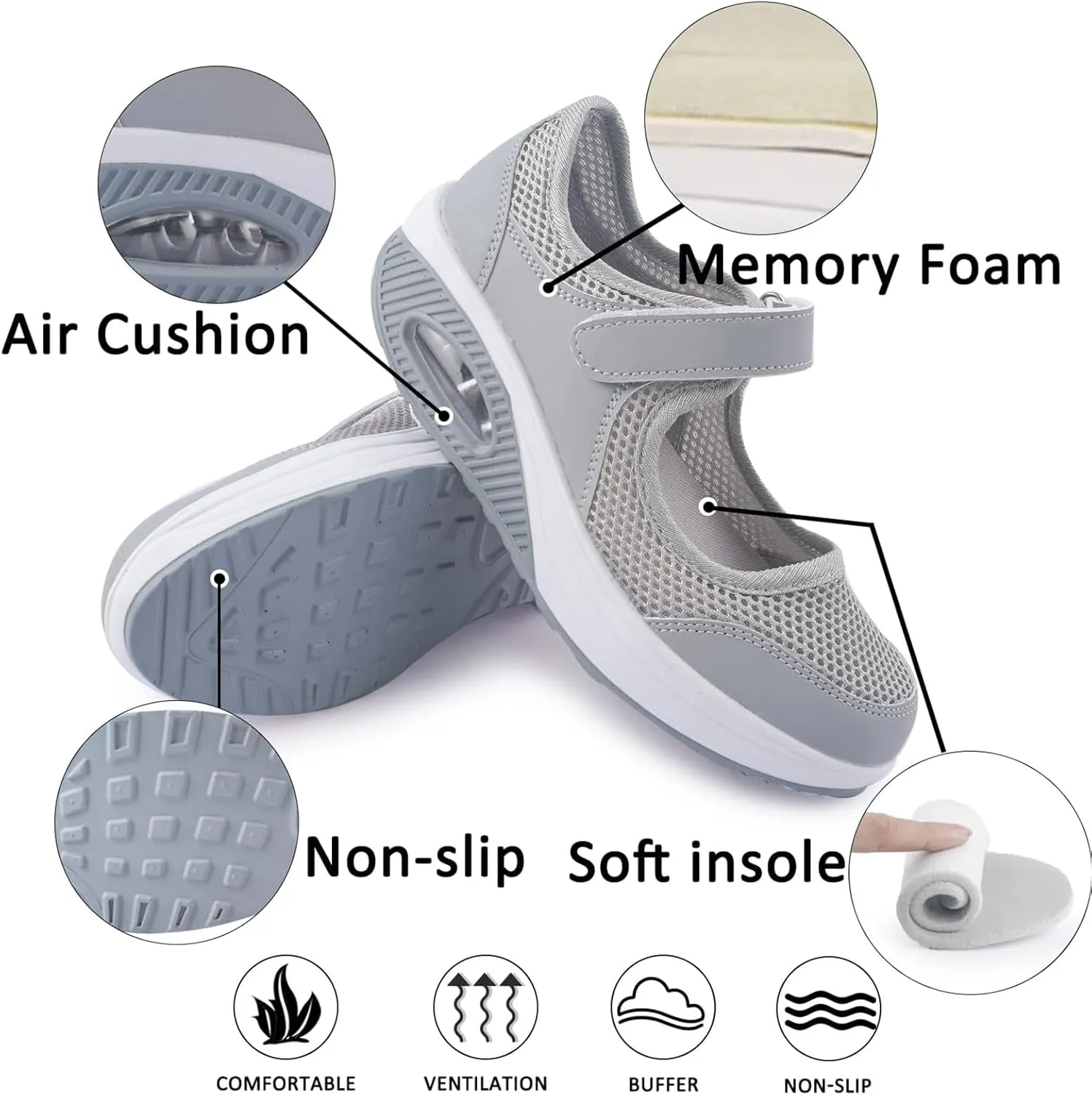 Women's Comfortable Working Nurse Shoes Non-Slip Adjustable Breathable Walking Buffer Fitness Casual Nursing Orthotic Lightweight Shoes Arthritis, Diabetes Heel Pain