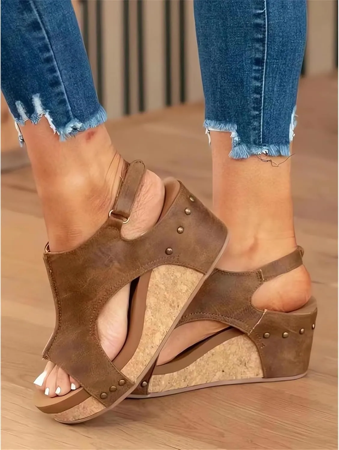 Womens Comfy Wedge Orthopedic Black Sandals Summer Platform Cork Wedges Wedges, Featuring EVA Foam Cushioned Insoles, A 2.5 Inch Heel, Lightweight, and Hook Loop Closure for All Day Wear