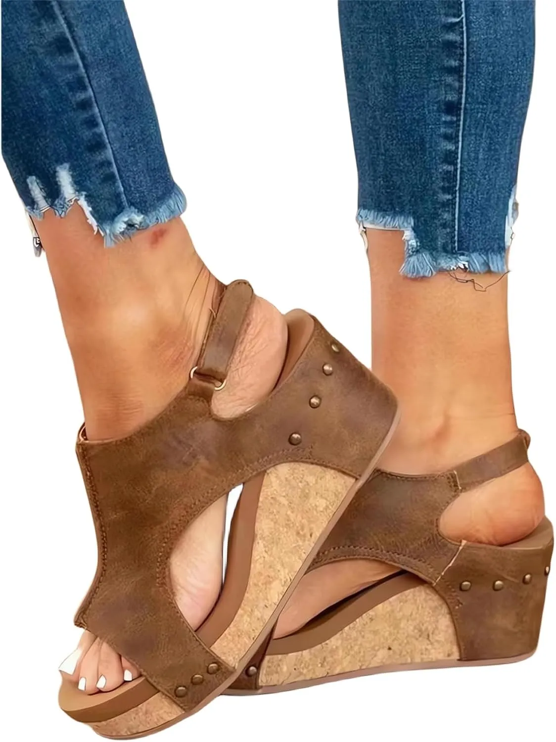 Womens Comfy Wedge Orthopedic Black Sandals Summer Platform Cork Wedges Wedges, Featuring EVA Foam Cushioned Insoles, A 2.5 Inch Heel, Lightweight, and Hook Loop Closure for All Day Wear
