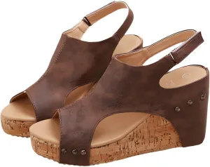 Womens Comfy Wedge Orthopedic Black Sandals Summer Platform Cork Wedges Wedges, Featuring EVA Foam Cushioned Insoles, A 2.5 Inch Heel, Lightweight, and Hook Loop Closure for All Day Wear