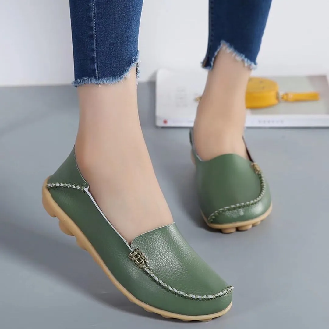 Women's Cowhide Casual Slipper Loafers Moccasin Driving Shoes Flat Slip On