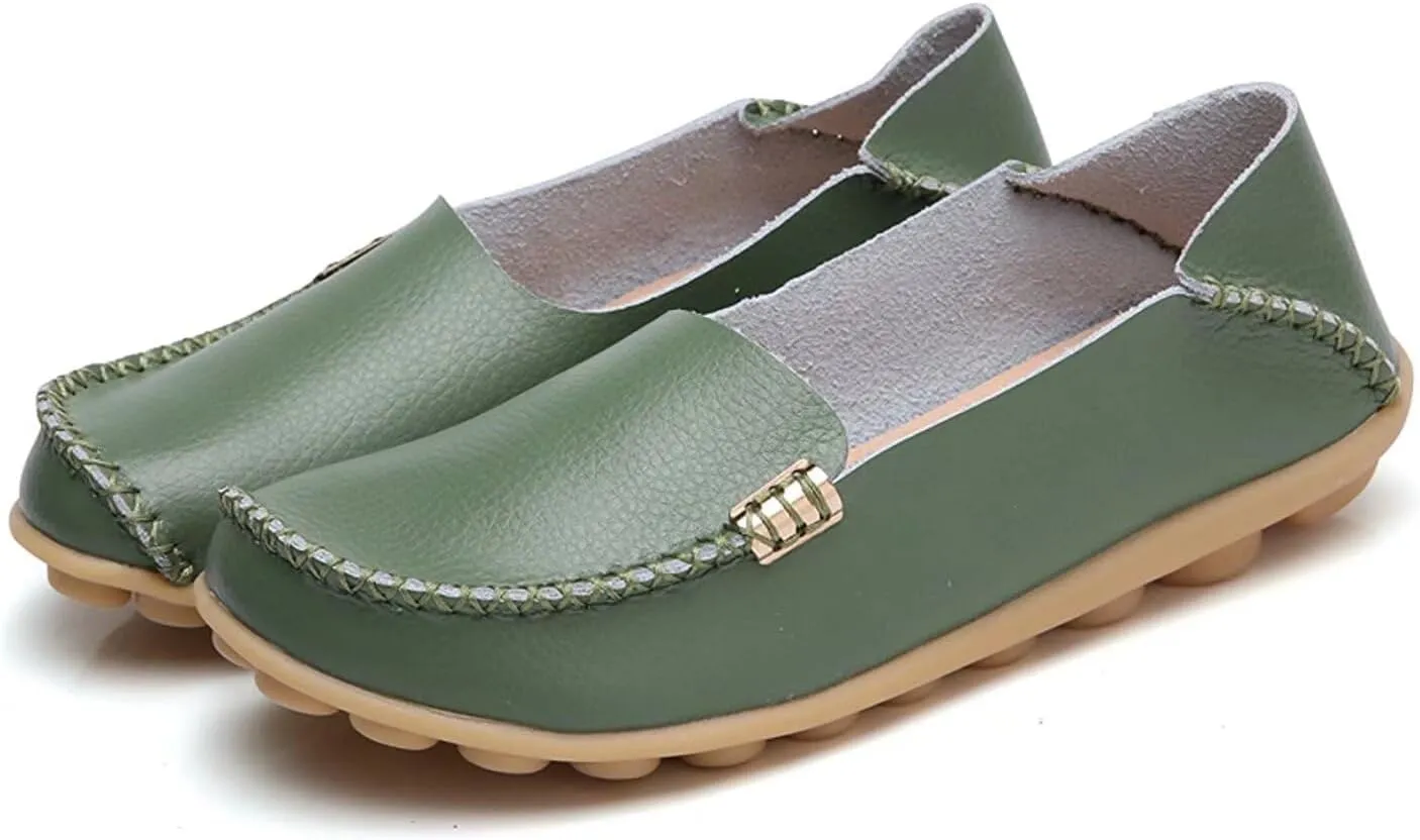 Women's Cowhide Casual Slipper Loafers Moccasin Driving Shoes Flat Slip On