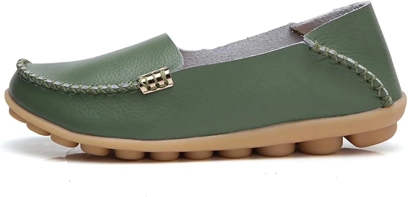 Women's Cowhide Casual Slipper Loafers Moccasin Driving Shoes Flat Slip On
