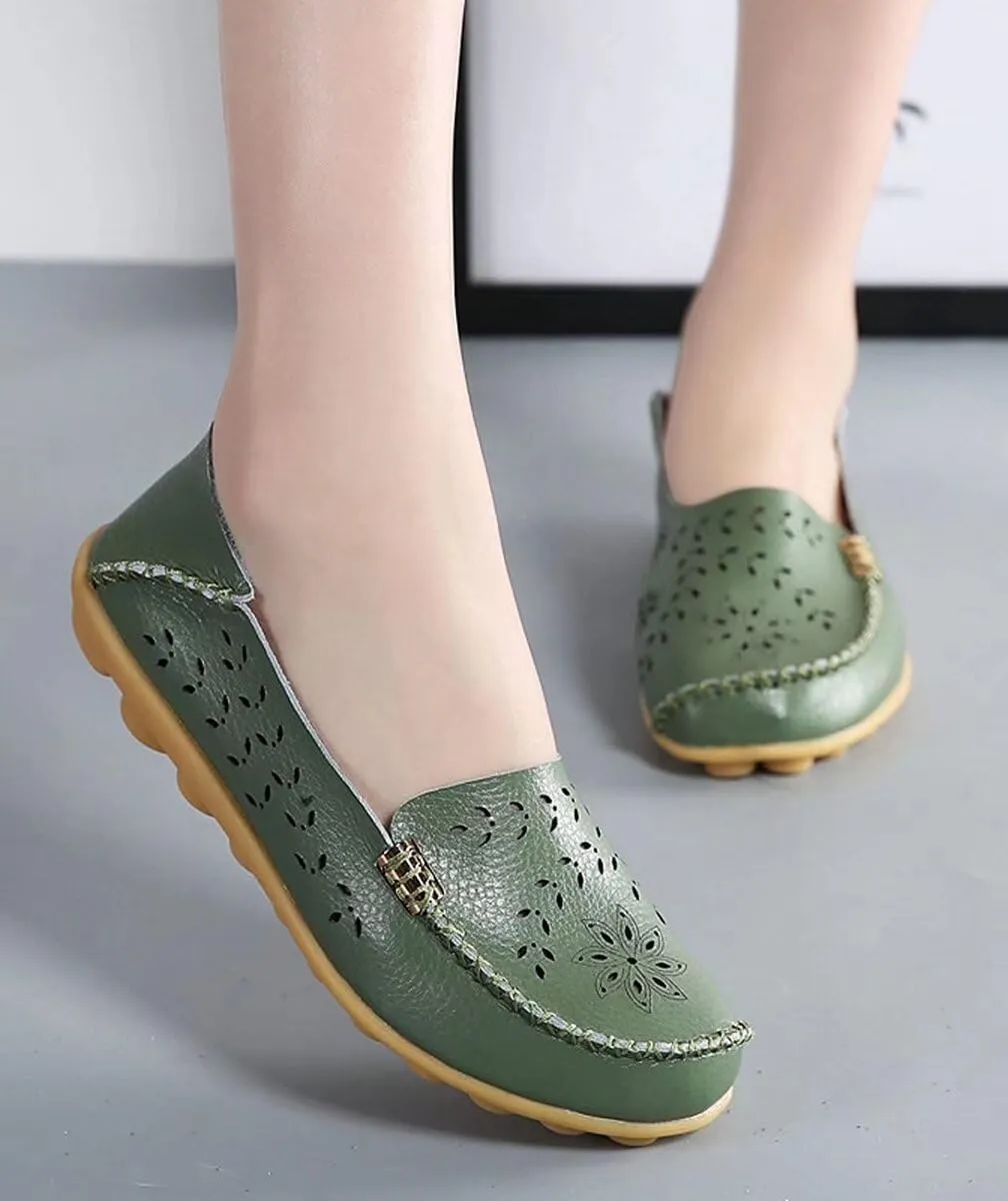 Womens Cowhide Casual Slipper Loafers Moccasin Driving Shoes Flat Slip-Ons