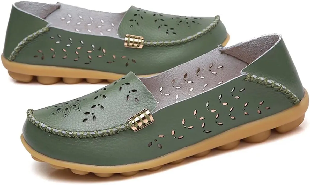Womens Cowhide Casual Slipper Loafers Moccasin Driving Shoes Flat Slip-Ons