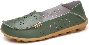 Womens Cowhide Casual Slipper Loafers Moccasin Driving Shoes Flat Slip-Ons