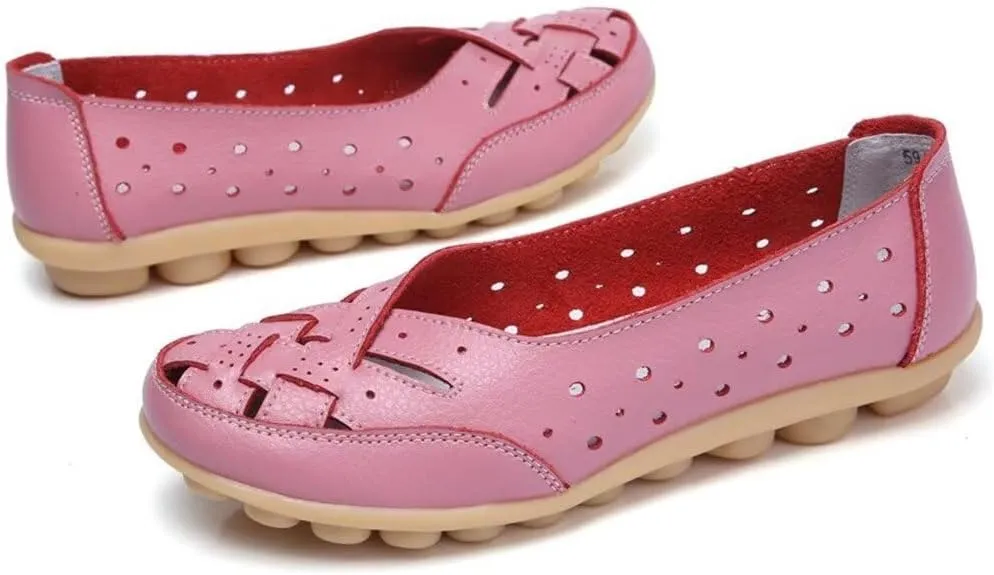 Women's Cowhide Leather Shoes Loafers Flats Sandals Slip-On Cutout