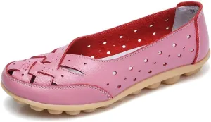 Women's Cowhide Leather Shoes Loafers Flats Sandals Slip-On Cutout