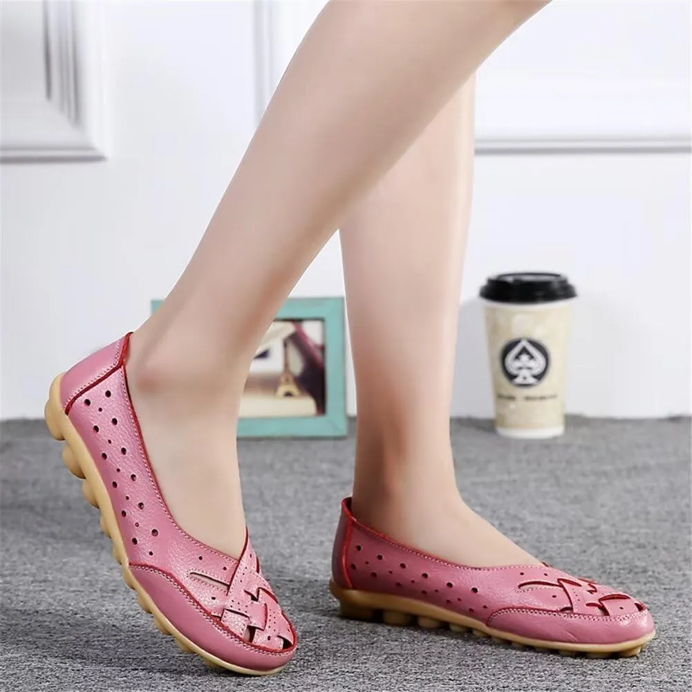 Women's Cowhide Leather Shoes Loafers Flats Sandals Slip-On Cutout