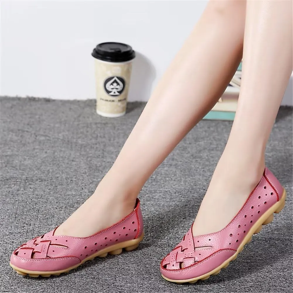 Women's Cowhide Leather Shoes Loafers Flats Sandals Slip-On Cutout
