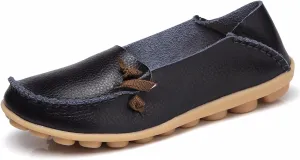 Women's Cowhide Leather Slipper Loafers Flat Shoes Slip-Ons