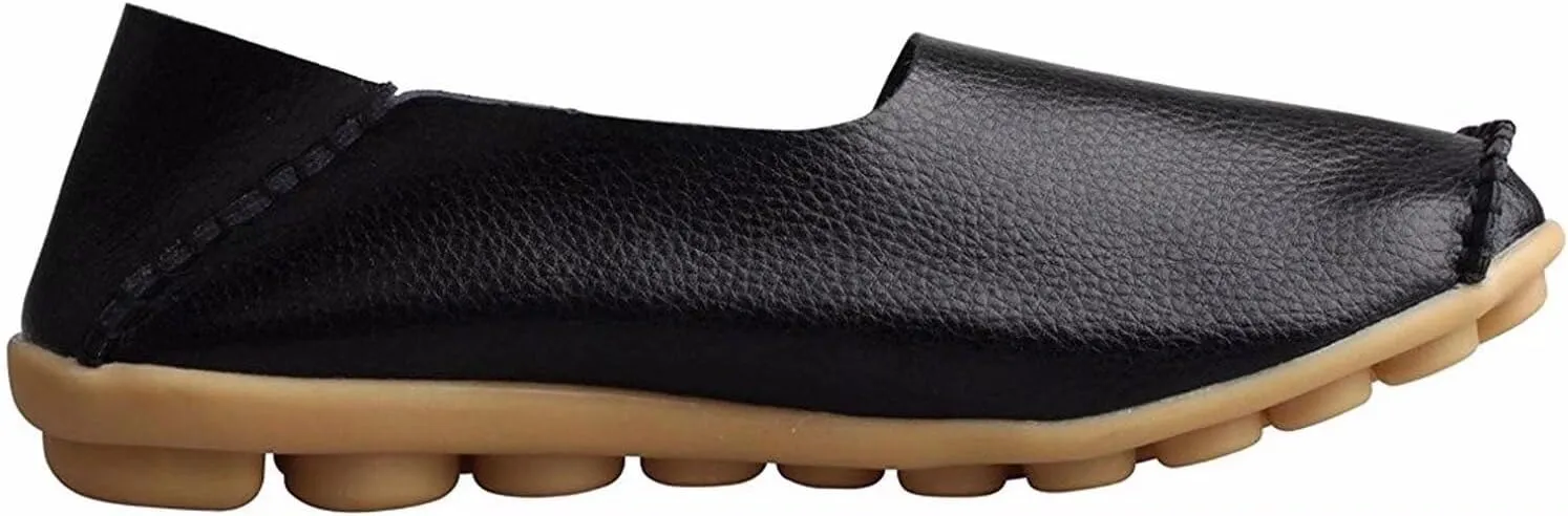 Women's Cowhide Leather Slipper Loafers Flat Shoes Slip-Ons