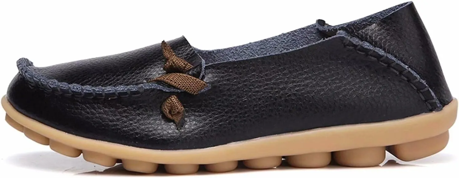 Women's Cowhide Leather Slipper Loafers Flat Shoes Slip-Ons