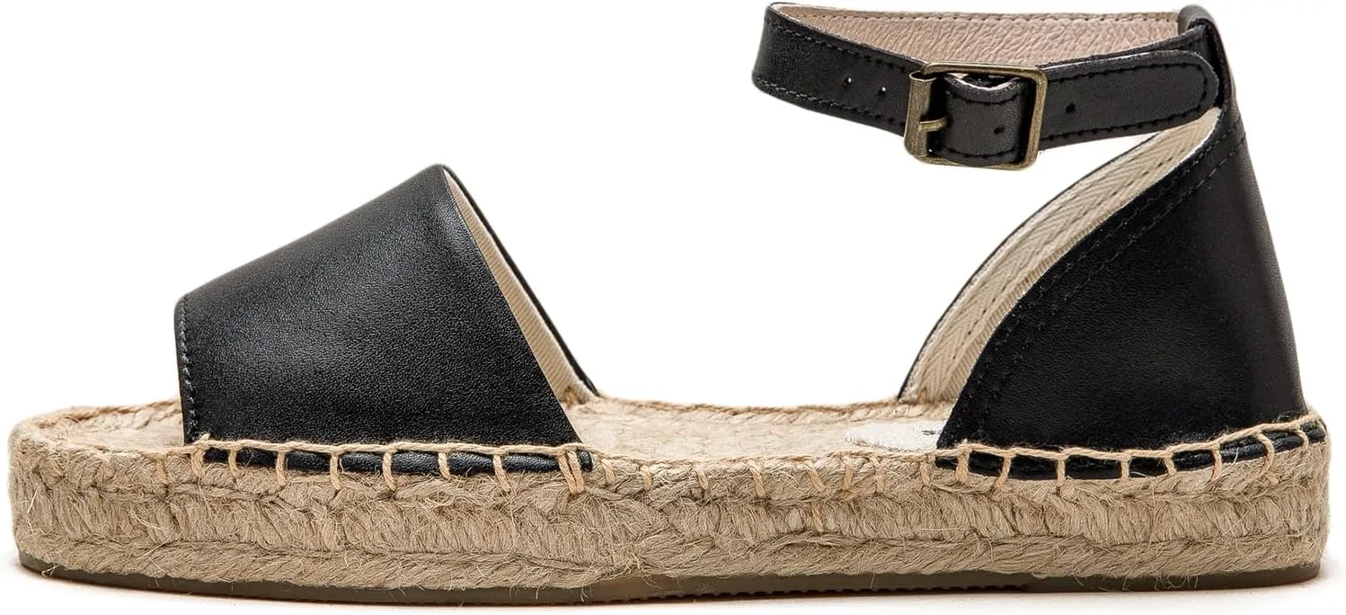 Women'S Espadille Thick Sole Genuine Cowhide Sandals Comfortable Summer Breathable Espadelle Sandals Adjustable Festival Work Travel Party