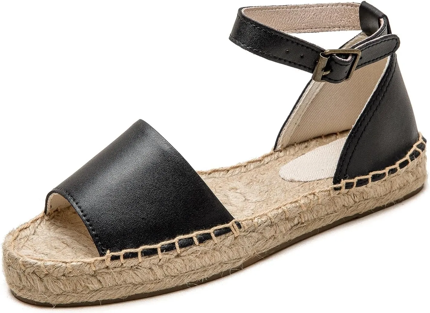 Women'S Espadille Thick Sole Genuine Cowhide Sandals Comfortable Summer Breathable Espadelle Sandals Adjustable Festival Work Travel Party