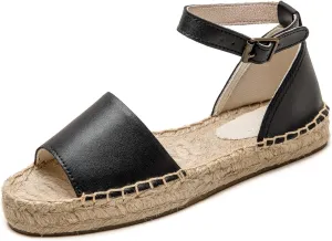 Women'S Espadille Thick Sole Genuine Cowhide Sandals Comfortable Summer Breathable Espadelle Sandals Adjustable Festival Work Travel Party