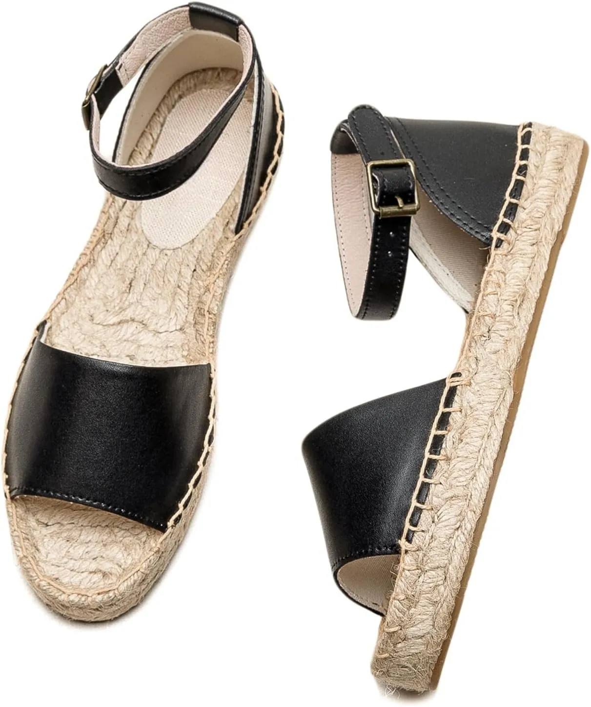Women'S Espadille Thick Sole Genuine Cowhide Sandals Comfortable Summer Breathable Espadelle Sandals Adjustable Festival Work Travel Party