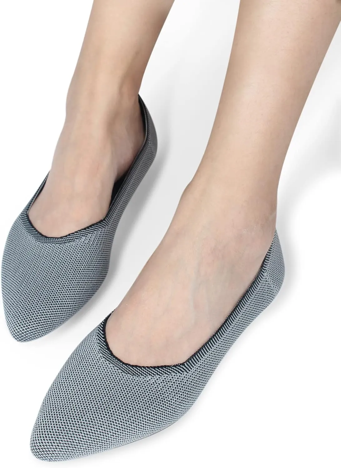 Women's Flat Knit Shoes for Women Ballet Pointed Toe Low Wedge Comfortable Washable Foldable Dress Classic Mesh Walking Black Navy Caramel Texture Slip-On Knitted Casual Flexible
