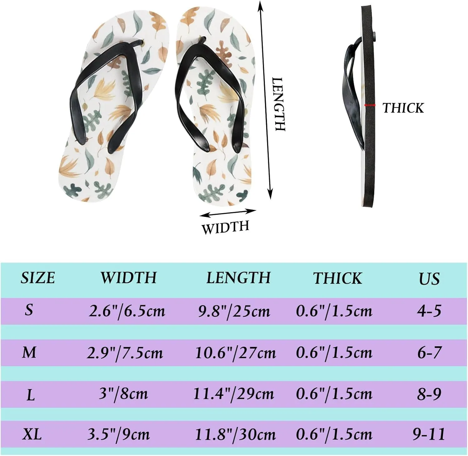 Womens Flip Flops for Summer Beach - Colorful Maple Oak Leaves Casual Slide Flat Sandals Thong Slippers