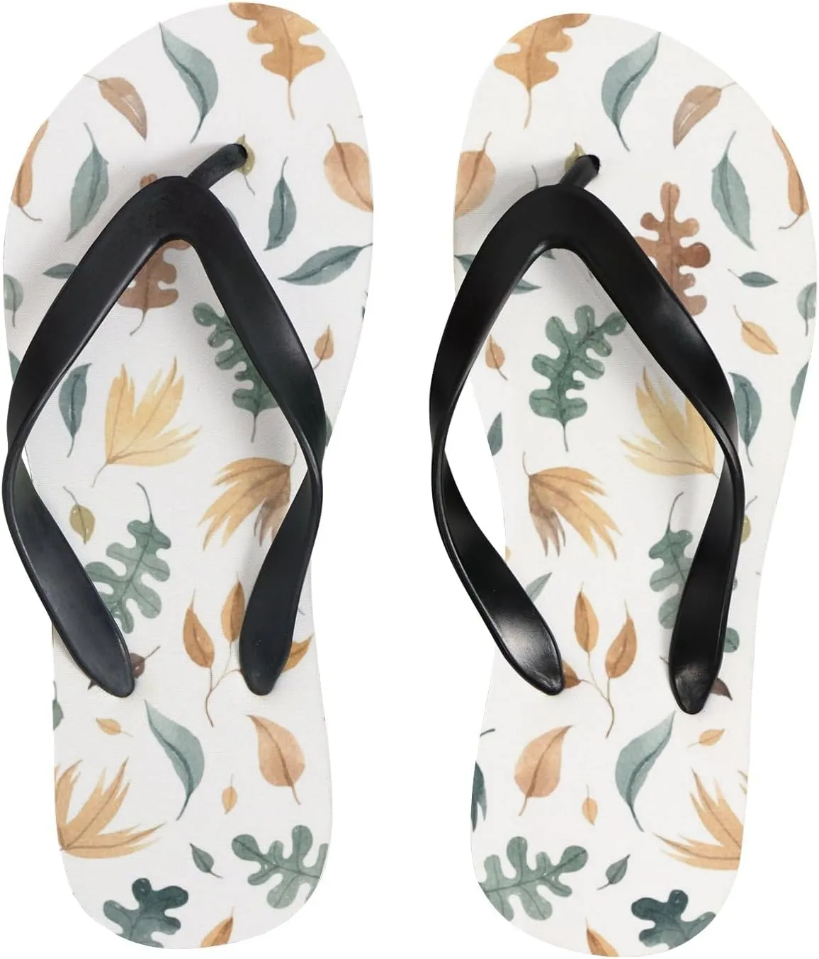 Womens Flip Flops for Summer Beach - Colorful Maple Oak Leaves Casual Slide Flat Sandals Thong Slippers