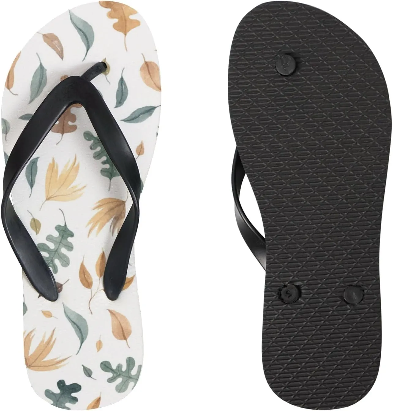 Womens Flip Flops for Summer Beach - Colorful Maple Oak Leaves Casual Slide Flat Sandals Thong Slippers