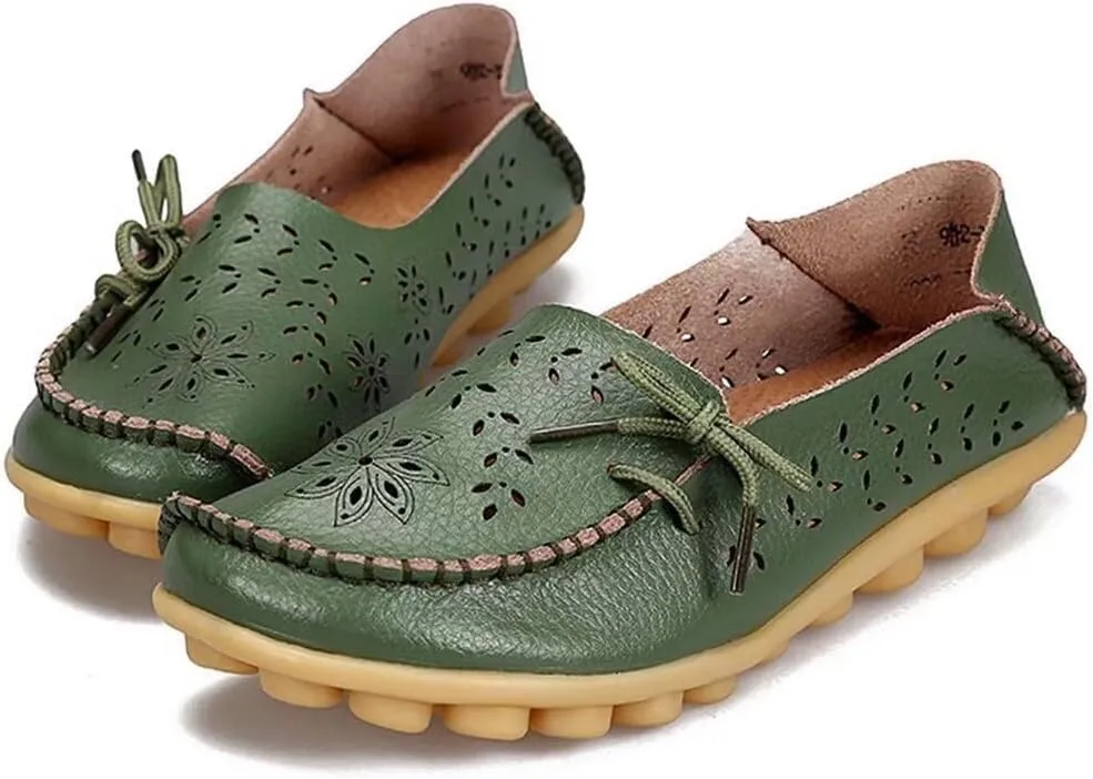 Women's Floral Leather Slipper Loafers Flat Shoes Slip-Ons