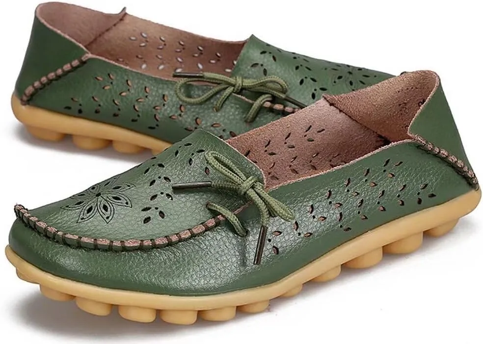 Women's Floral Leather Slipper Loafers Flat Shoes Slip-Ons