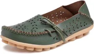 Women's Floral Leather Slipper Loafers Flat Shoes Slip-Ons