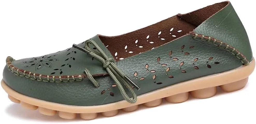 Women's Floral Leather Slipper Loafers Flat Shoes Slip-Ons