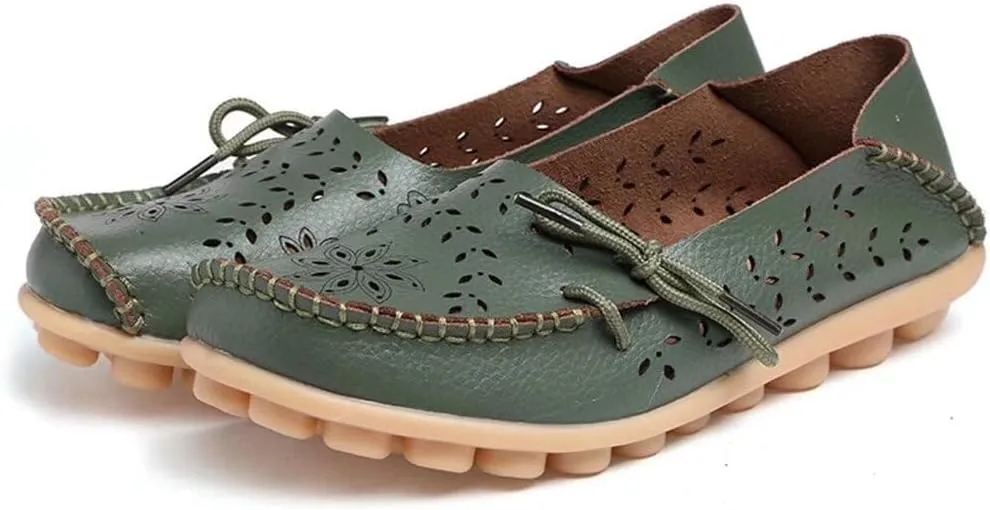 Women's Floral Leather Slipper Loafers Flat Shoes Slip-Ons