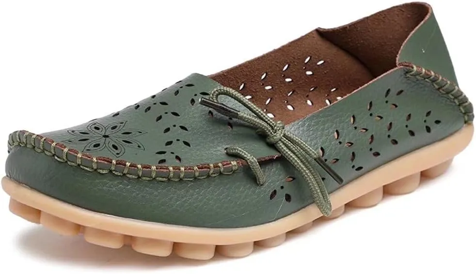 Women's Floral Leather Slipper Loafers Flat Shoes Slip-Ons