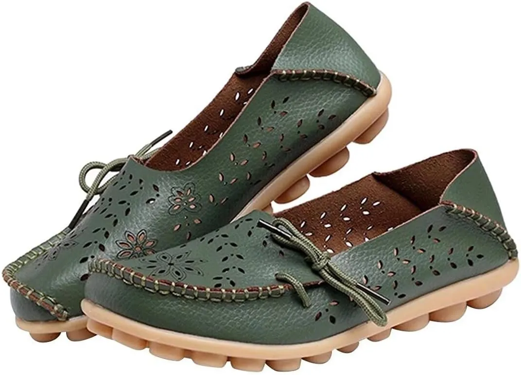 Women's Floral Leather Slipper Loafers Flat Shoes Slip-Ons