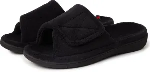 Women's Fuzzy Adjustable Arch Support Slippers Open Toe House Shoes for Orthopedic Plantar Fasciitis Furry Indoor Outdoor Slide Slippers All Season Black NavyBlue Color US6-US11