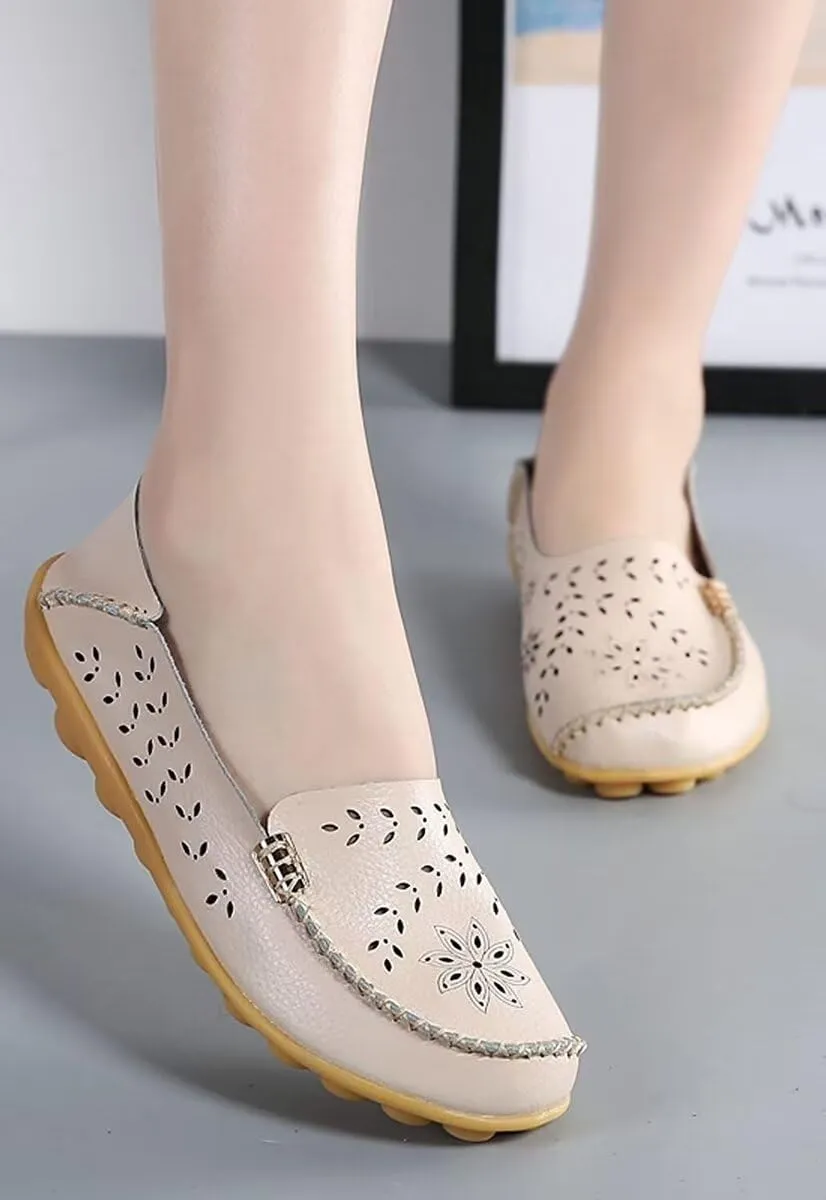 Women's Leather Casual Slipper Loafers Moccasins Driving Shoes Flat Slip-Ons
