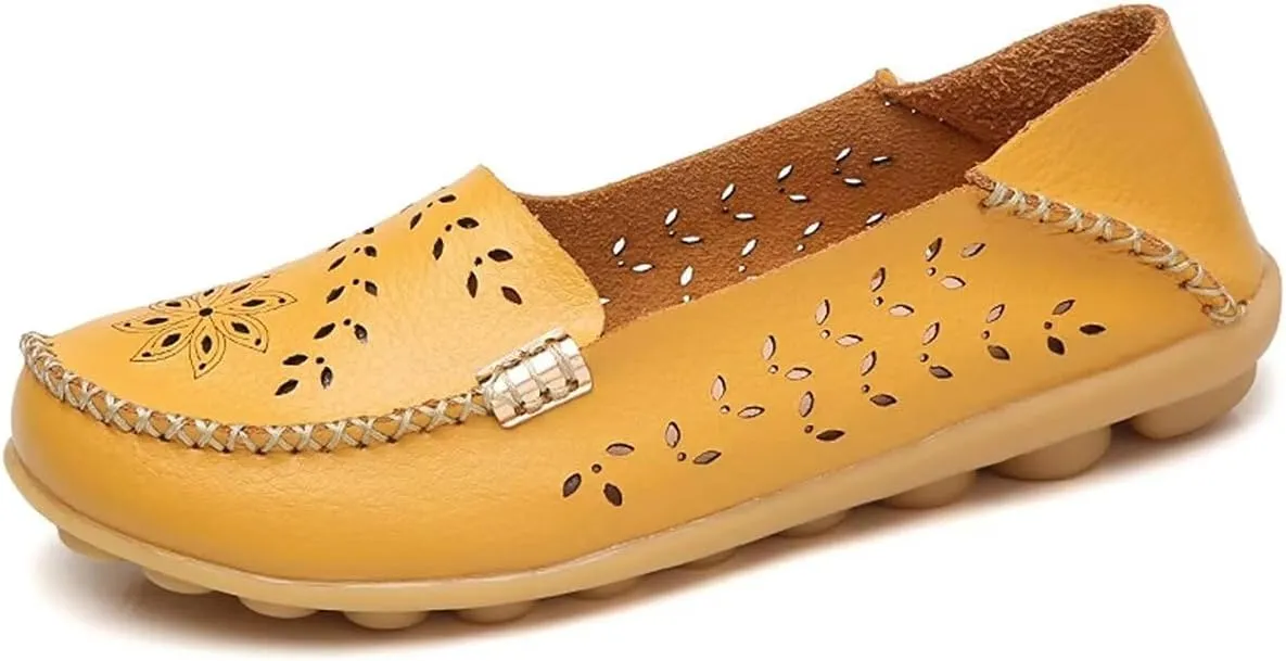 Women's Leather Casual Slipper Loafers Moccasins Driving Shoes Flat Slip-Ons